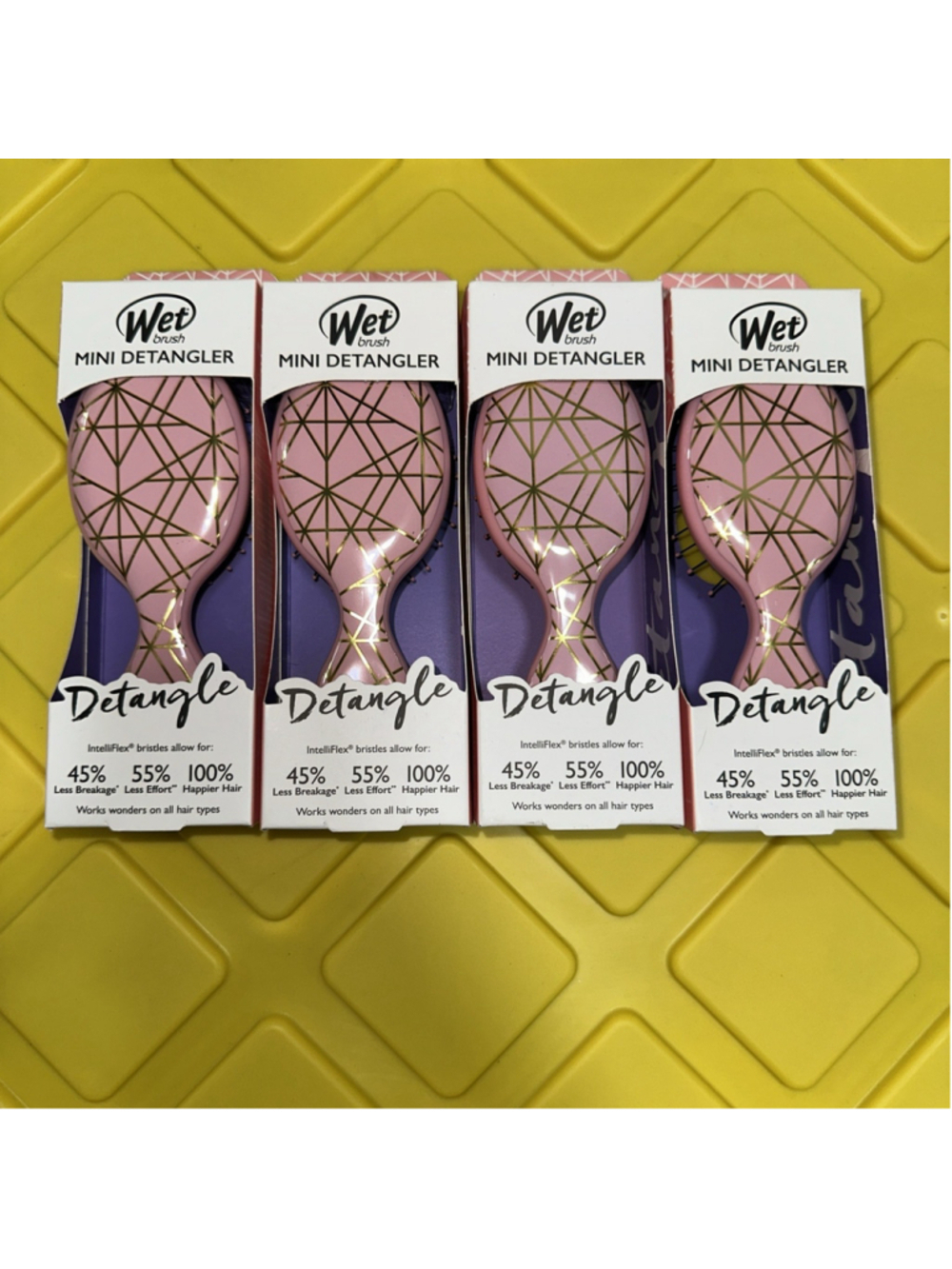 Wet Brush - Mini Detangler Geo Brush - Confetti Hair Brush 4 Pc - Pink